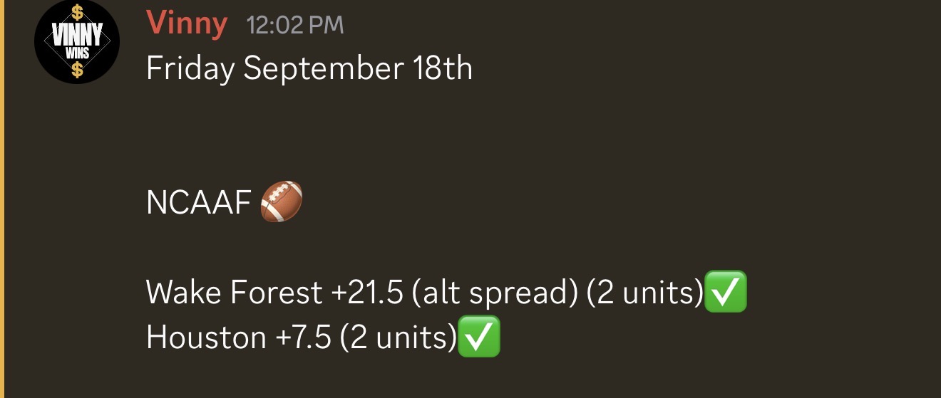 VinnyWins results from September 18