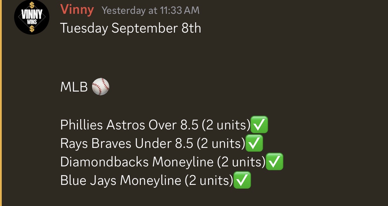 VinnyWins results from September 8