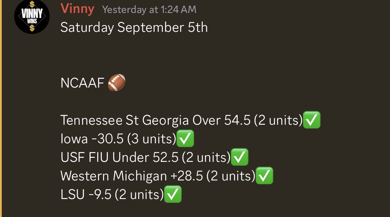 VinnyWins results from September 5